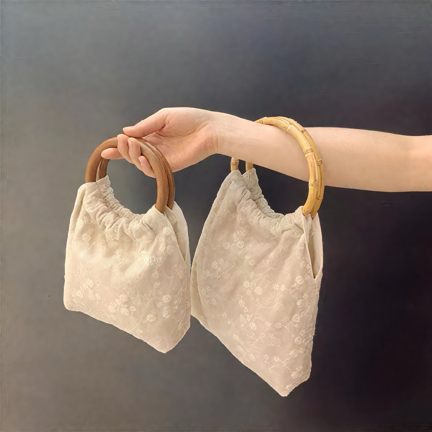 Embroidered Bamboo Handle Mini Tote