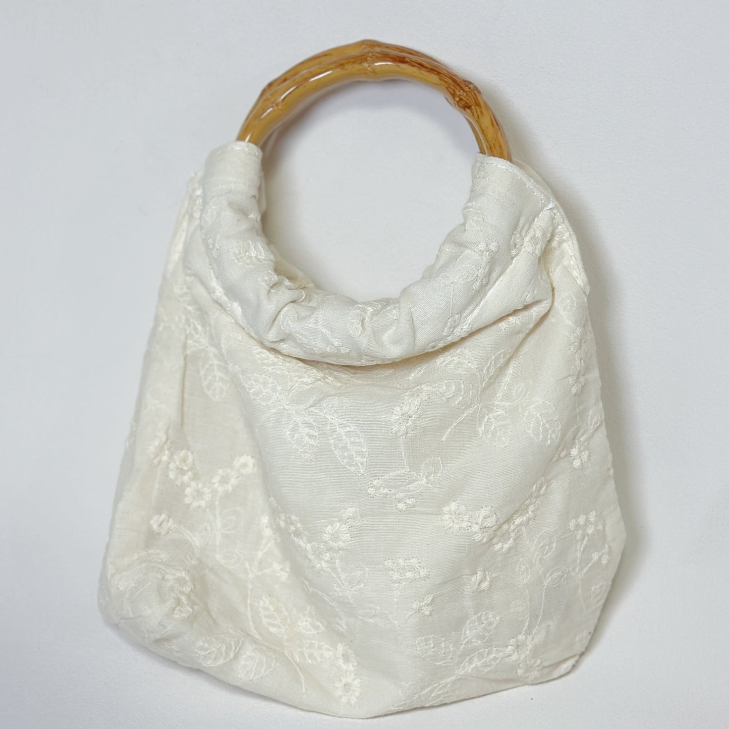 Embroidered Bamboo Handle Mini Tote