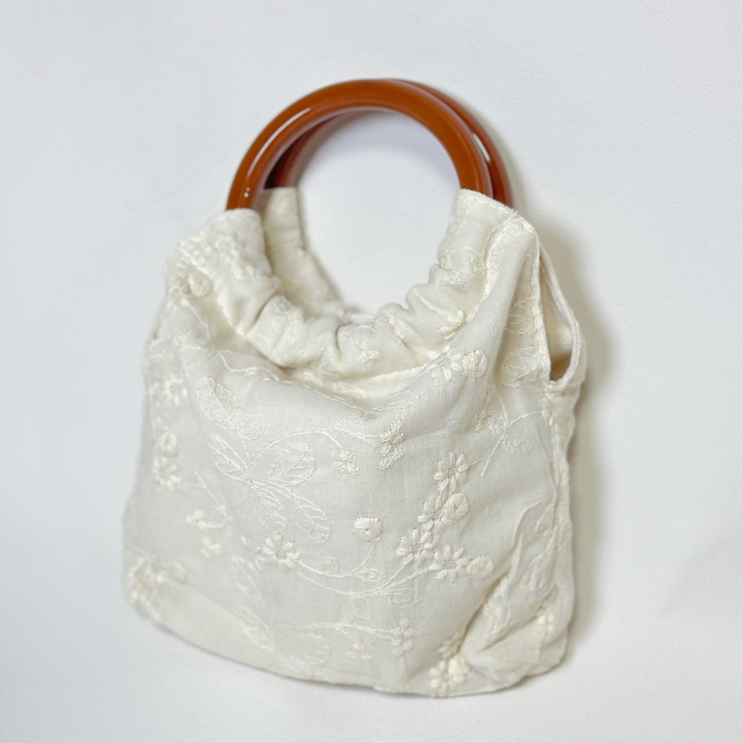 Embroidered Bamboo Handle Mini Tote